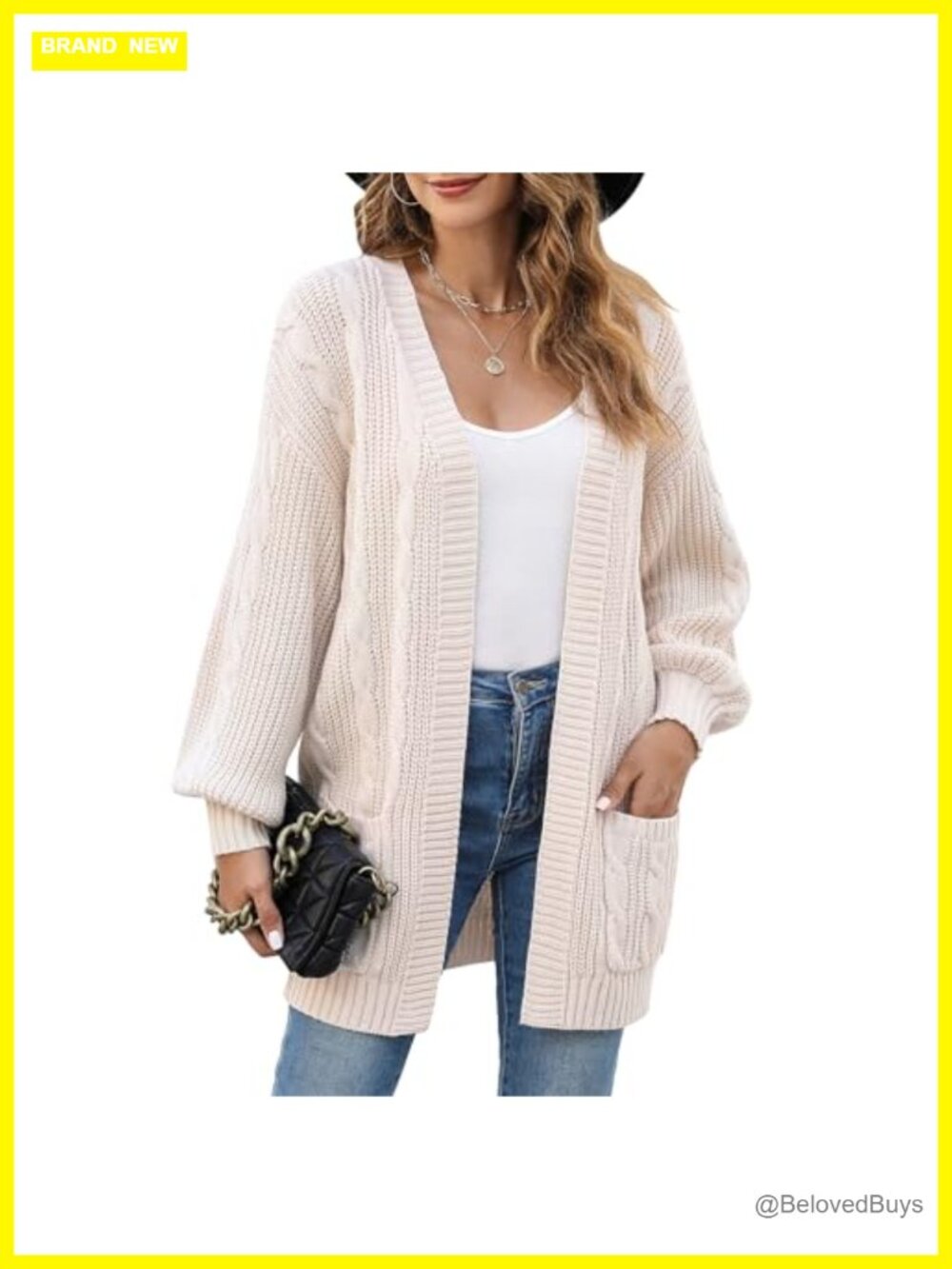 Cable Knit Cardigan Open Front Long Sleeve Oversized Chunky Fall Pockets